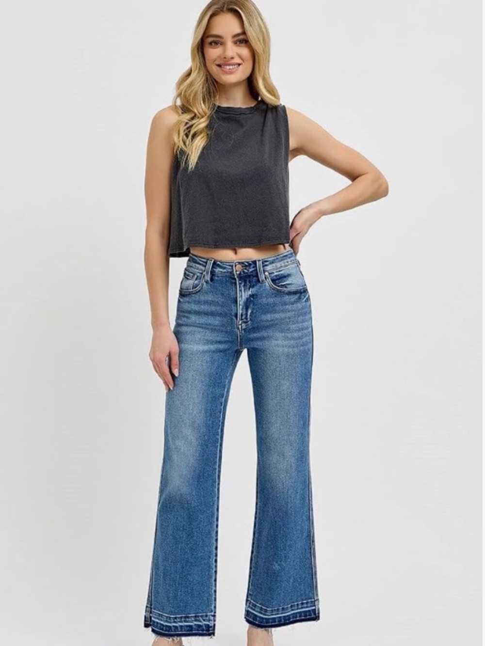 NWOT Risen Women’s High-Rise Straight-Leg Released Shadow Hem Jeans Size 7/28